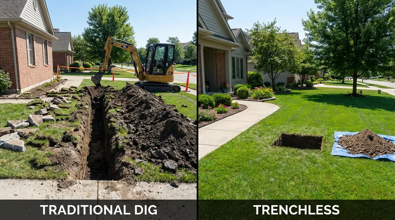 Trenchless sewer repair with minimal yard damage versus traditional excavation in Eatonton, GA